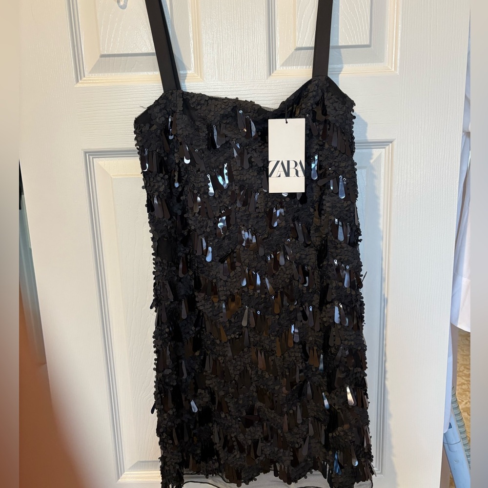 ZARA Black Sequin Fringe Dress